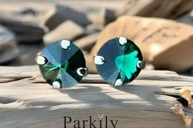 Handcrafted petite stud earrings with sparkly green Swarovski crystal