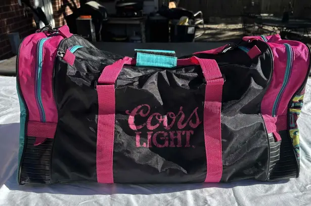 Coors Light Y2K 90s Teal Pink Duffel Bag Zip Logo Print Black