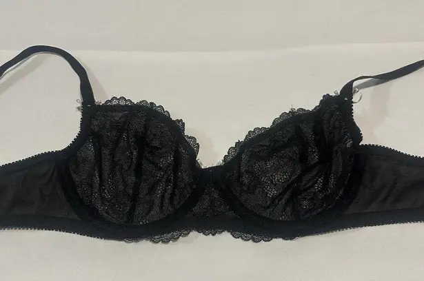 Gilligan O’Malley Black With White Floral Embroidery 34D Unlined Underwire Bra Size undefined