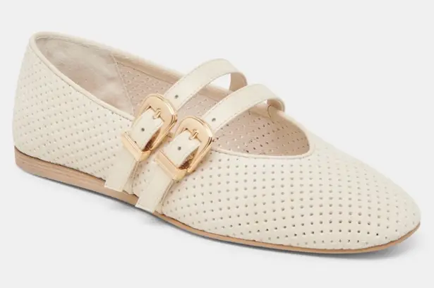 Dolce Vita Baylee Ballet Flats Bone Perforated Suede Cream Mary Jane 8 White