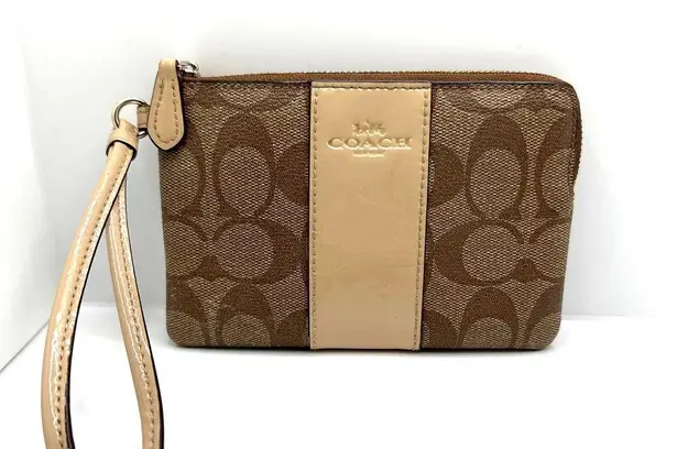 Coach  Brown and Gold Signature Coat Canvas Wristlet