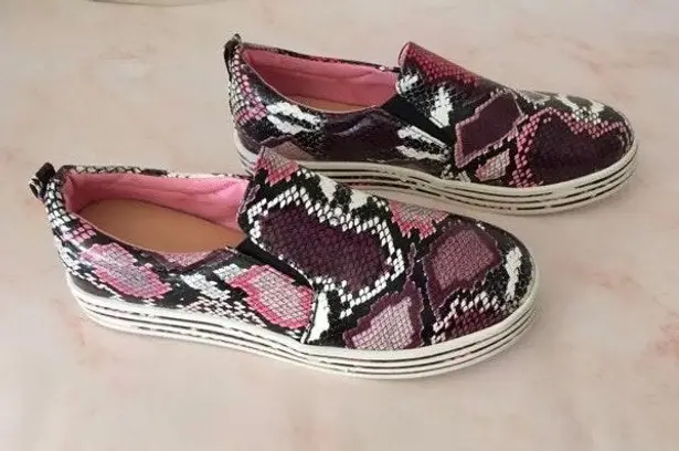 Pink Snake Print Sneakers, Size 8