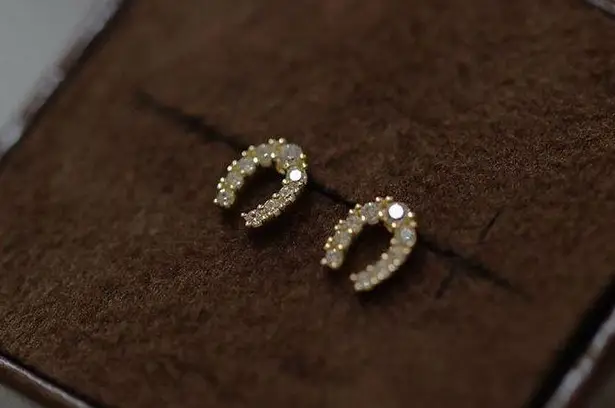 CZ Tiny Horseshoe Stud Earrings for Women Daily Simple Style Gold