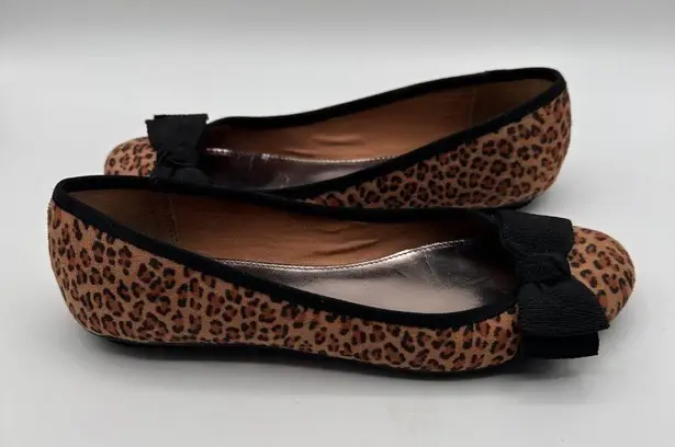 Alfani Leopard Print Ballet Flats Black Bow Womens Cushioned Insole Size 7.5