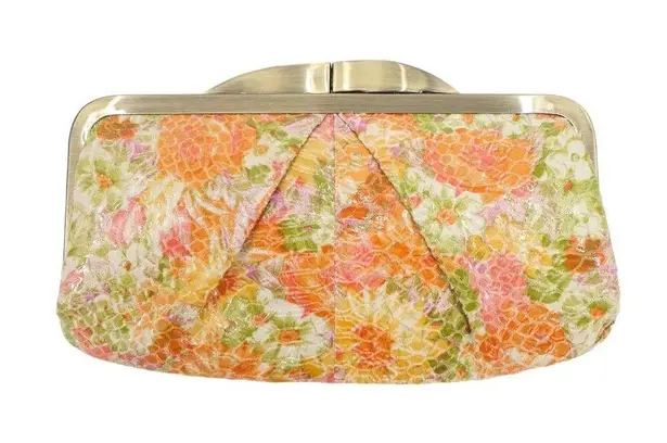 Hobo International New Chain Straps Snake Embossed Pleated Floral Clutch Bag