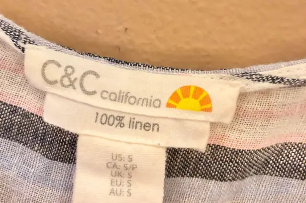 C&C California Striped 100% Linen Tassel Tunic Coverup Blue Pink Small