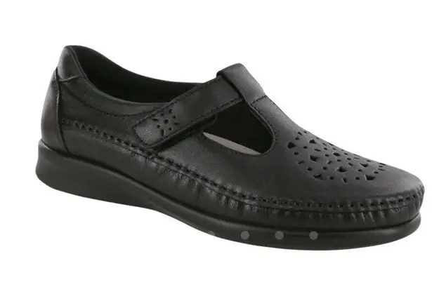 SAS Willow Leather Loafer Women Sz 9N Black Cutout Tripad Comfy Retro Made USA