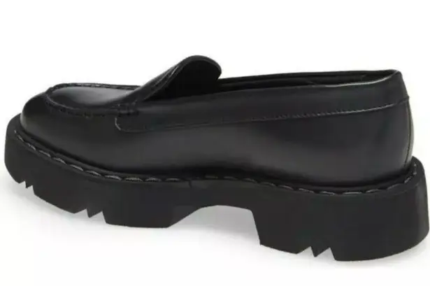 Aquatalia New Hayley Black Platform Chunky Loafers Lug Sole Leather Size 8.5