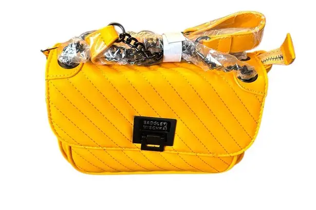 Badgley Mischka Yellow Vegan Leather Quilted Crossbody Chain Strap Bag Purse