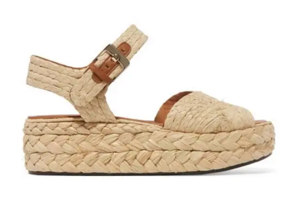 ROBERT CLERGERIE $550 Natural Raffia
Palm Flatform Espadrille Sandals
Italy 5.5 Tan