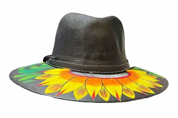 HAT MEXICAN Artisanal Hand Painted Fedora Sunflower Sombrero Panama Bohon Black