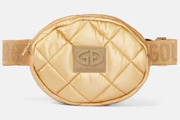 Goldbergh French Shimmering Gold Quilted Crossbody Belt Bag Ski Travel Fanny EUC