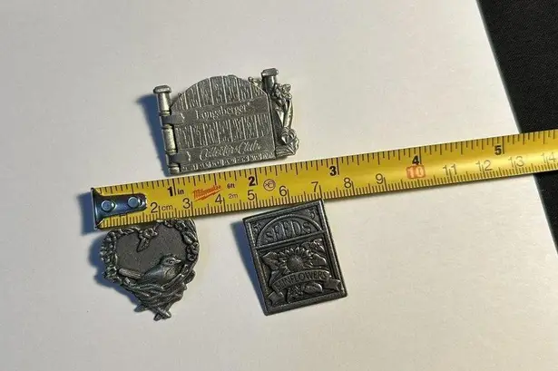 Longaberger Lot Of 3 Pewter Brooch Pins 2 Birds & Blooms 1