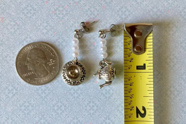 Handmade tea cup & pot unique fun fairy antique style dangle earrings☕️🍃🌀