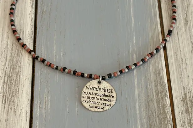 Handmade NEW FANTASTIC BEADED CHOKER NECKLACE SILVER TONE PENDANT “WANDERLUST …