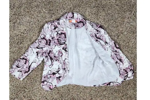 One Star White Floral Womens Blazer Size Medium