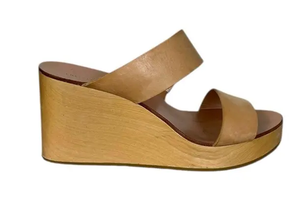 Loeffler Randall Sandals Mason Wood Wedge Slide Natural Nude Tan Women’s Size 7M