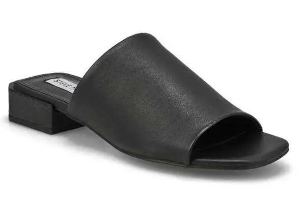 Steve Madden  Sandals Size 6.5 Black Leather Open Toe Block Heel