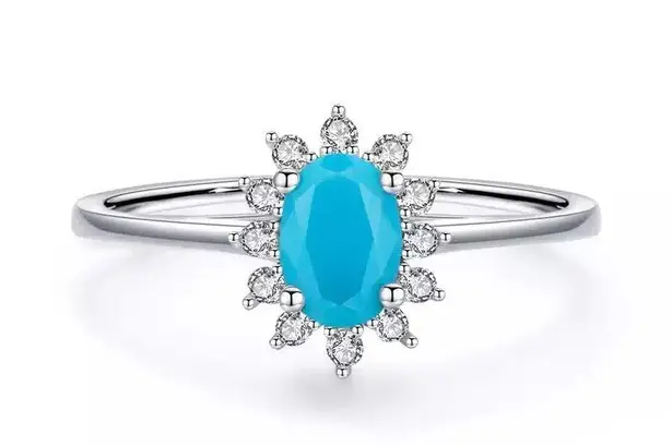 SIZE 6 925 Crown Natural Turquoise Cubic Zirconia Ring Silver