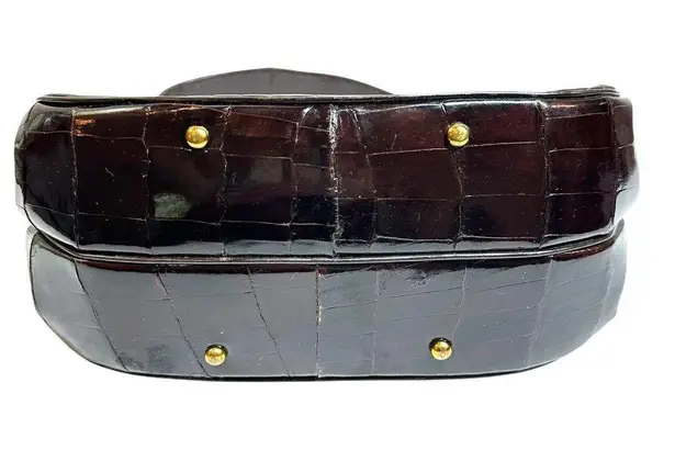 Vintage 50's Bellestone Brown Alligator Patent Satchel Handbag MCM Purse