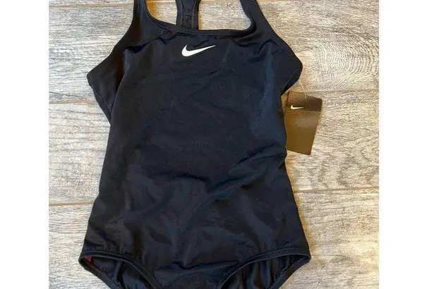 Nike NWT  Swimsuit One Piece Athletic active size Large black Racerback Modest