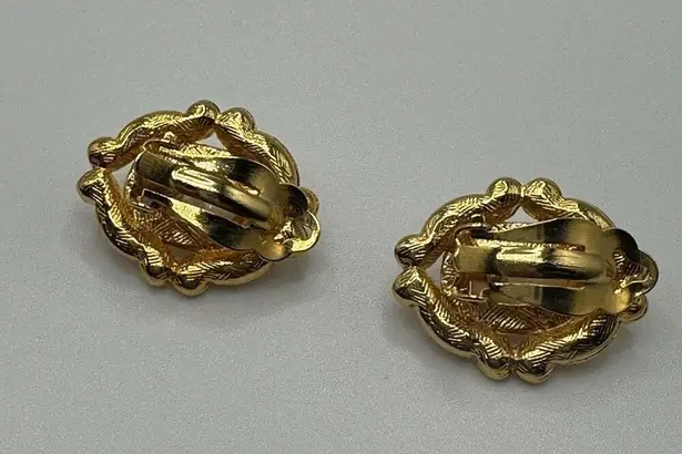 Vintage Gold Framed Pearl and Rhinestone Costume Earrings Large Statement Glam