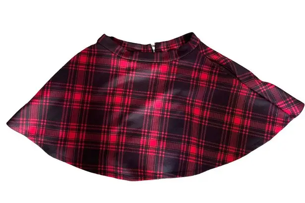 Hot Topic  Plaid Skater Skirt Size S Buffalo Plaid Red Black O-Ring Zipper Pull