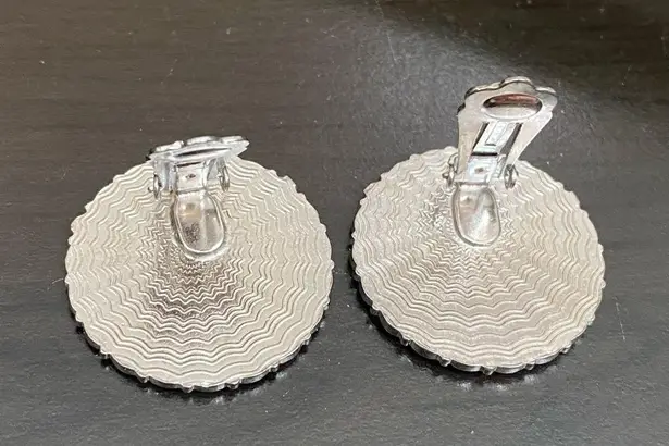 Indian Lore Genuine Copper Porcelain Enamel Inlaid Sun Face Clip On Earrings Black