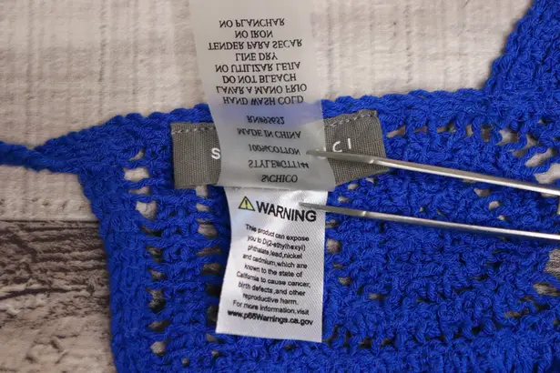 Sans Souci NWOT Blue Crochet Boho Festival Hippie Cropped Fringe Halter Top sz Small