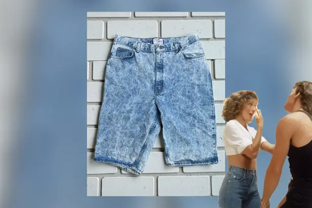Vintage Dirty Dancing Juniors Sz 17/18 Acid Wash Denim High Rise Bermuda Shorts Blue