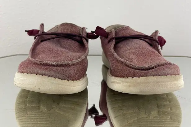 Hey Dude Womens Burgundy Wendy Fabric Drawcord Casual Slip On Loafer Shoes