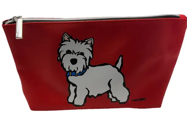 Marc Tetro Red White Black Westie Terrier Dog Striped Lined Clutch Makeup Pouch