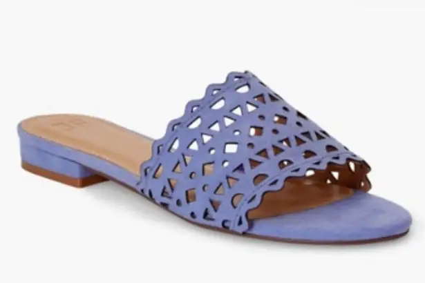 JustFab  Simone Laser Cut Slide Sandals in Blue