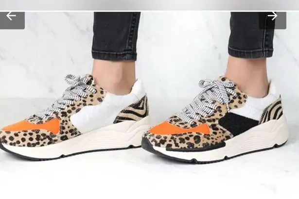 White Raven Willow Leopard Sneaker with Black and Orange Size 10