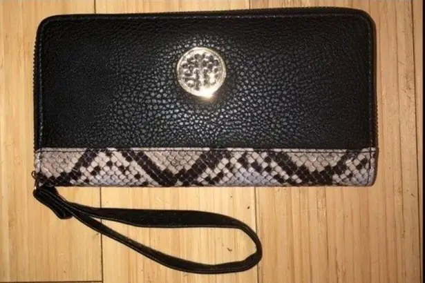 Faux Snakeskin Trim Zipper Wallet w/Wristlet NEW NWT