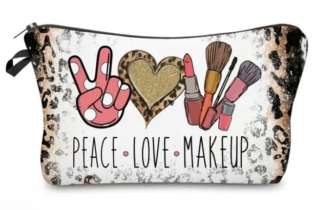 Leopard Animal Print Peace and Love Makeup Bag Brown