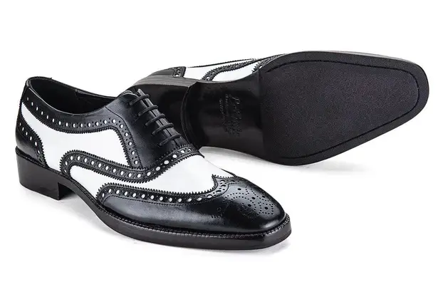 Lethato Black and White Leather Spectator Wingtip Oxford Shoes Size 9