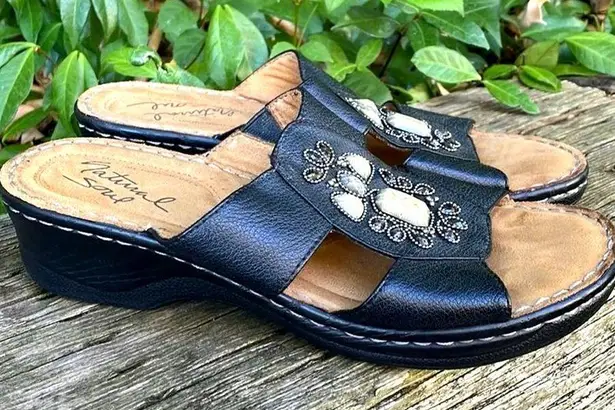 Natural Soul Saymore Sandals Womens 6.5 Embellished Boho Vegan Leather Wedge