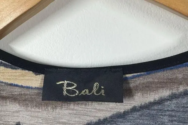 Bali Top Women Size M Blue 3/4 Sleeve Black Blue Art to Wear Vintage Tunic Wave