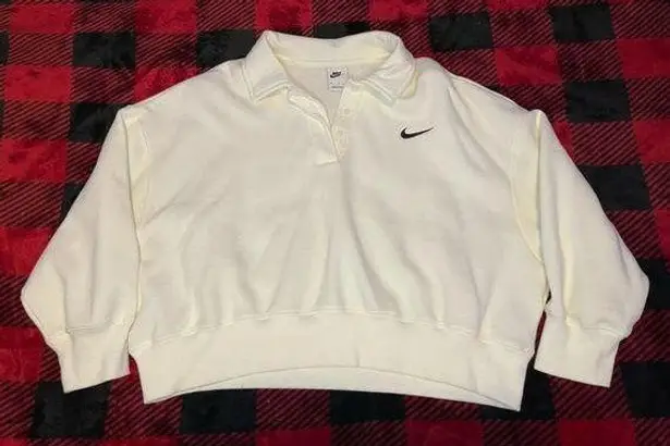 Nike Phoenix Fleece Three Quarter Sleeve Collared Cropped Sweatshirt-Large White