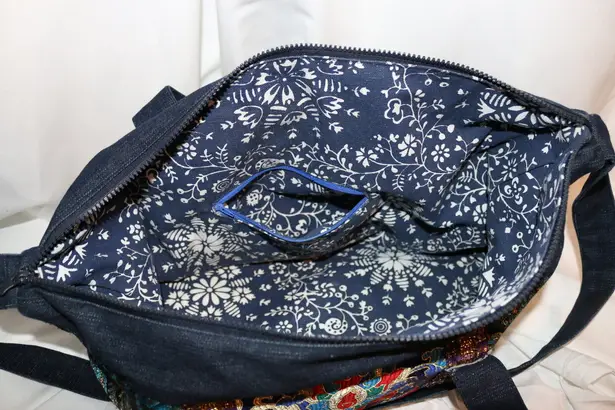 Denim Overnight Messenger Bag Ethnic Embroidery Travel Carry On Weekender Large Tote with Fringes
