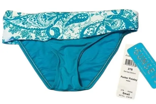 NWT sunsets brand size small turquoise and white paisley print bikini bottom Blue