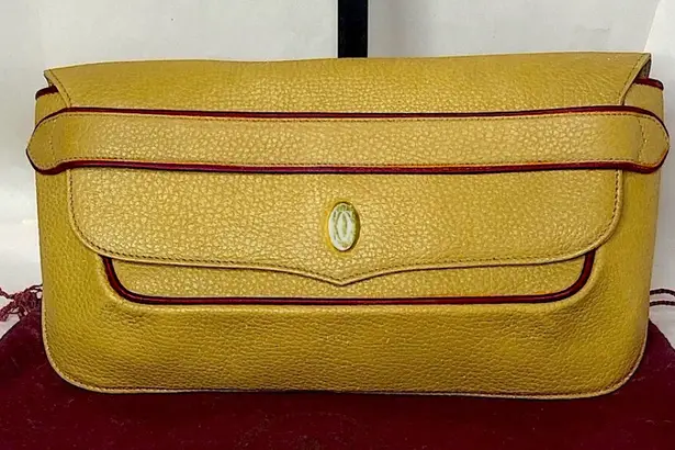 Cartier Front Flap Clutch In Wine & Golden Tan Tumbled Leather w/ DUST BAG