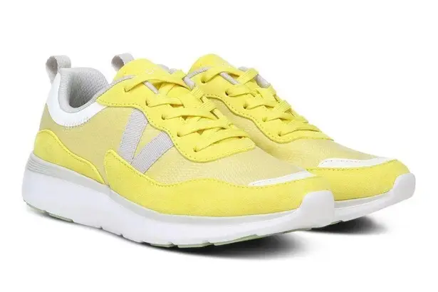 Vionic Ayse Womens Suede Trim Lace Up Athletic Running Shoes in Yellow Size 6