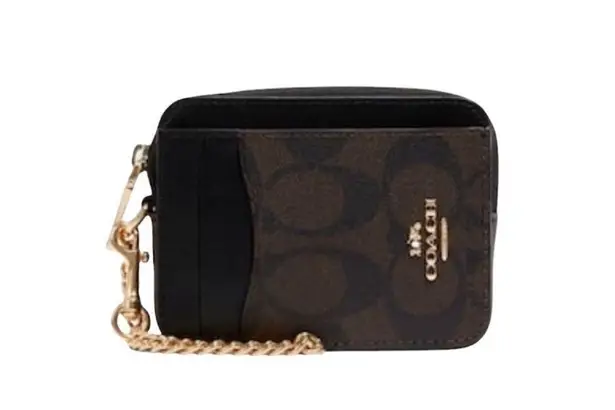 Coach NWT  Zip Card Case In Signature Canvas