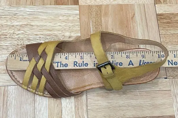 NAYA “Fausta” Yellow Woven Leather Ankle Strap Wedge Heeled Sandal Size 9