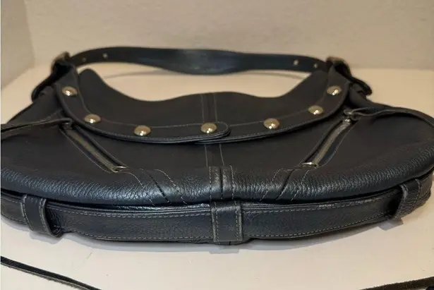 Botkier TRIGGER Mermaid Blue Moto Leather Hobo Shoulder Bag Studded Fringe