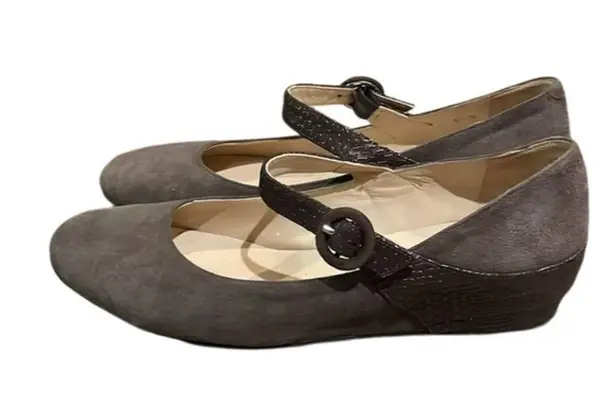Amalfi by Rangoni Taupe Brown Suede Leather Wedge Mary Jane Shoe Womens 8.5N Size 8.5