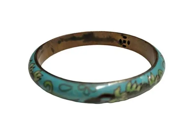 Vintage Baby Blue Cloisonné Floral Bangle Bracelet