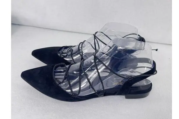 Saint Laurent Black Suede Leather Ankle Lace gladiator ballet Flats Size 37.5